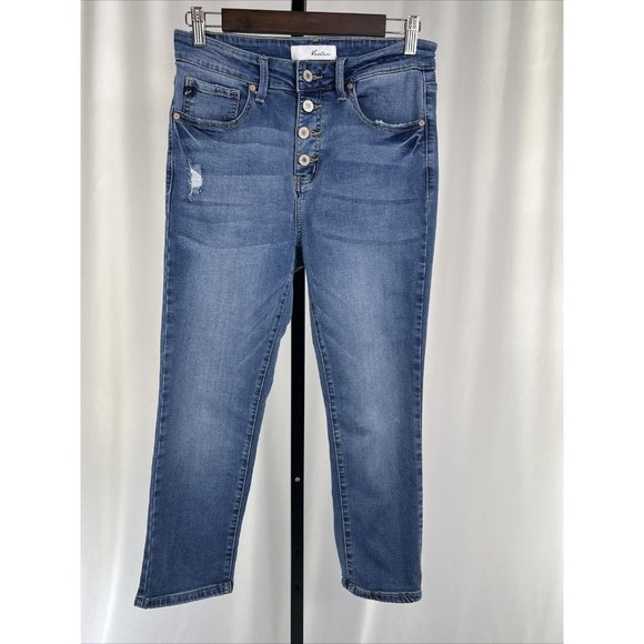 Kancan Brenda Button Front Straight Leg Cropped Jeans - Size 30 - Picture 2 of 12